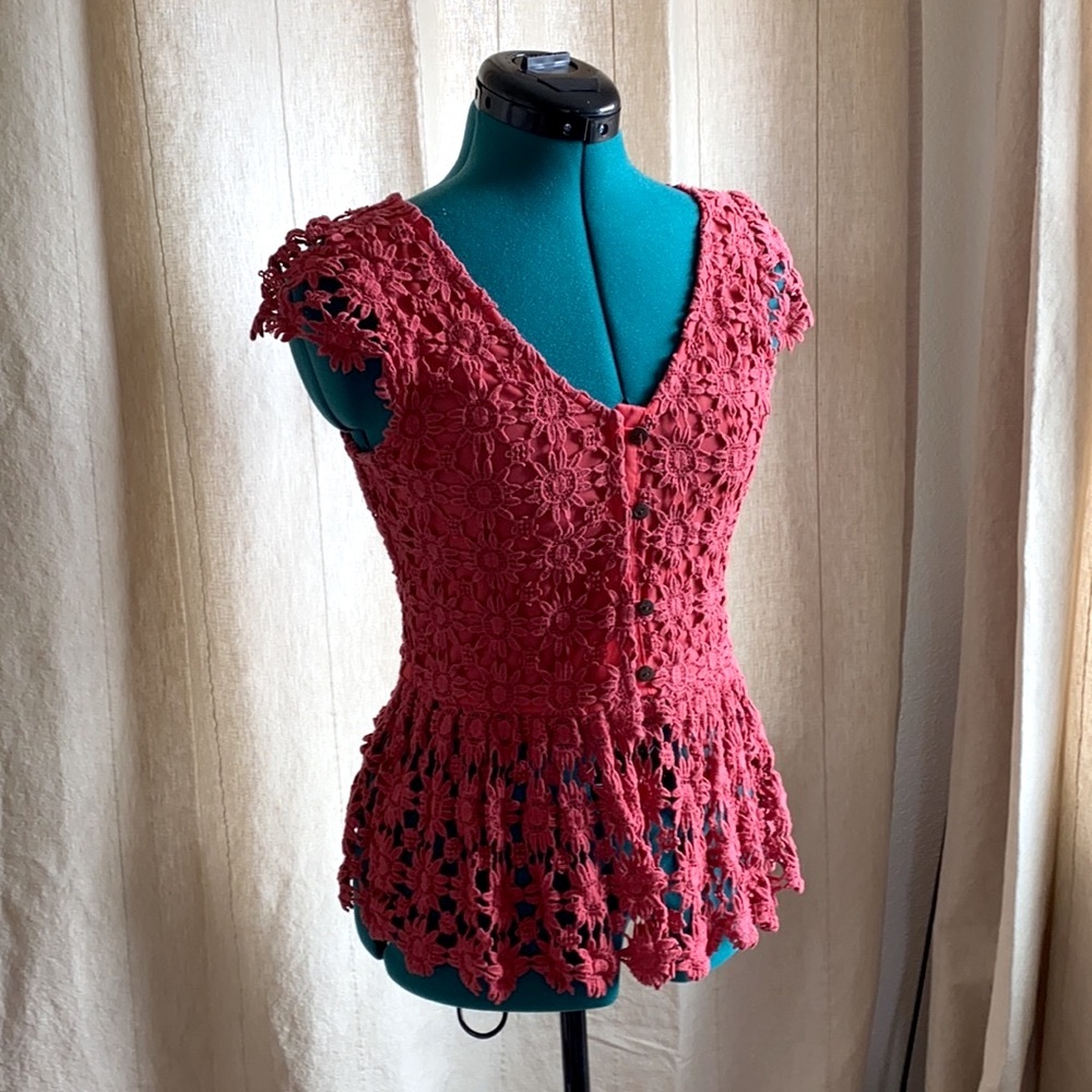 Aniina Crocheted Coral Boho top